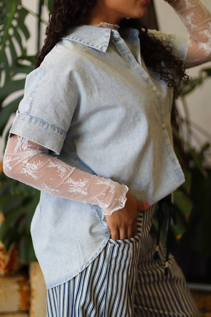 Chambray Oversized Button Down Top