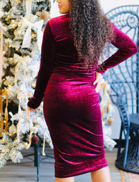 Glitter Velvet Midi Dress + Burgundy