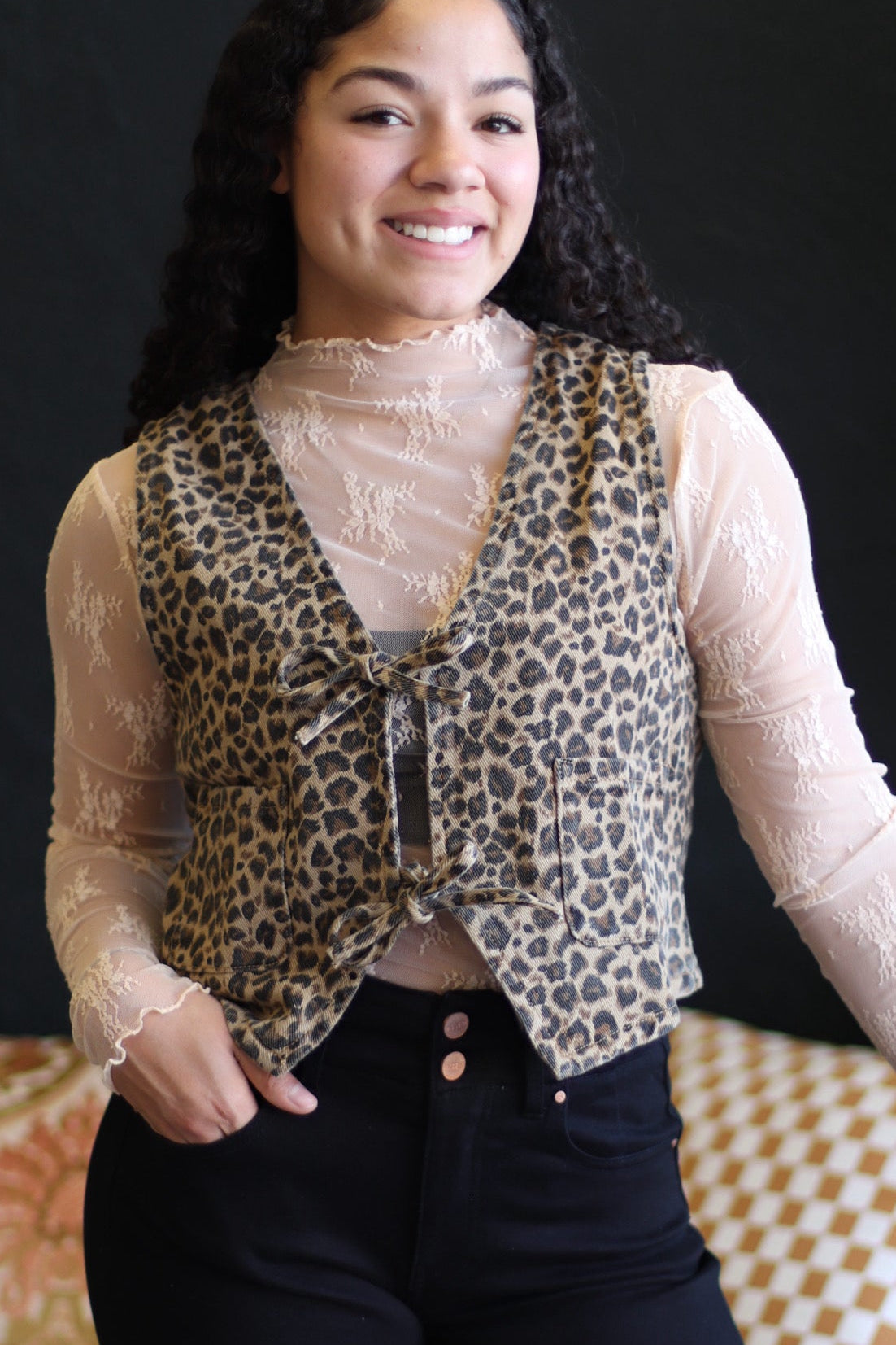 Dani Leopard Denim Tie Vest