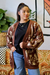 Oversized Western Knit Sweater Cardigan Brown