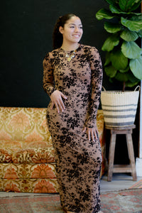 Velvet Flocking Long Sleeve Maxi Dress