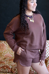 Cozy Sweatshirt & Shorts Set + Brown
