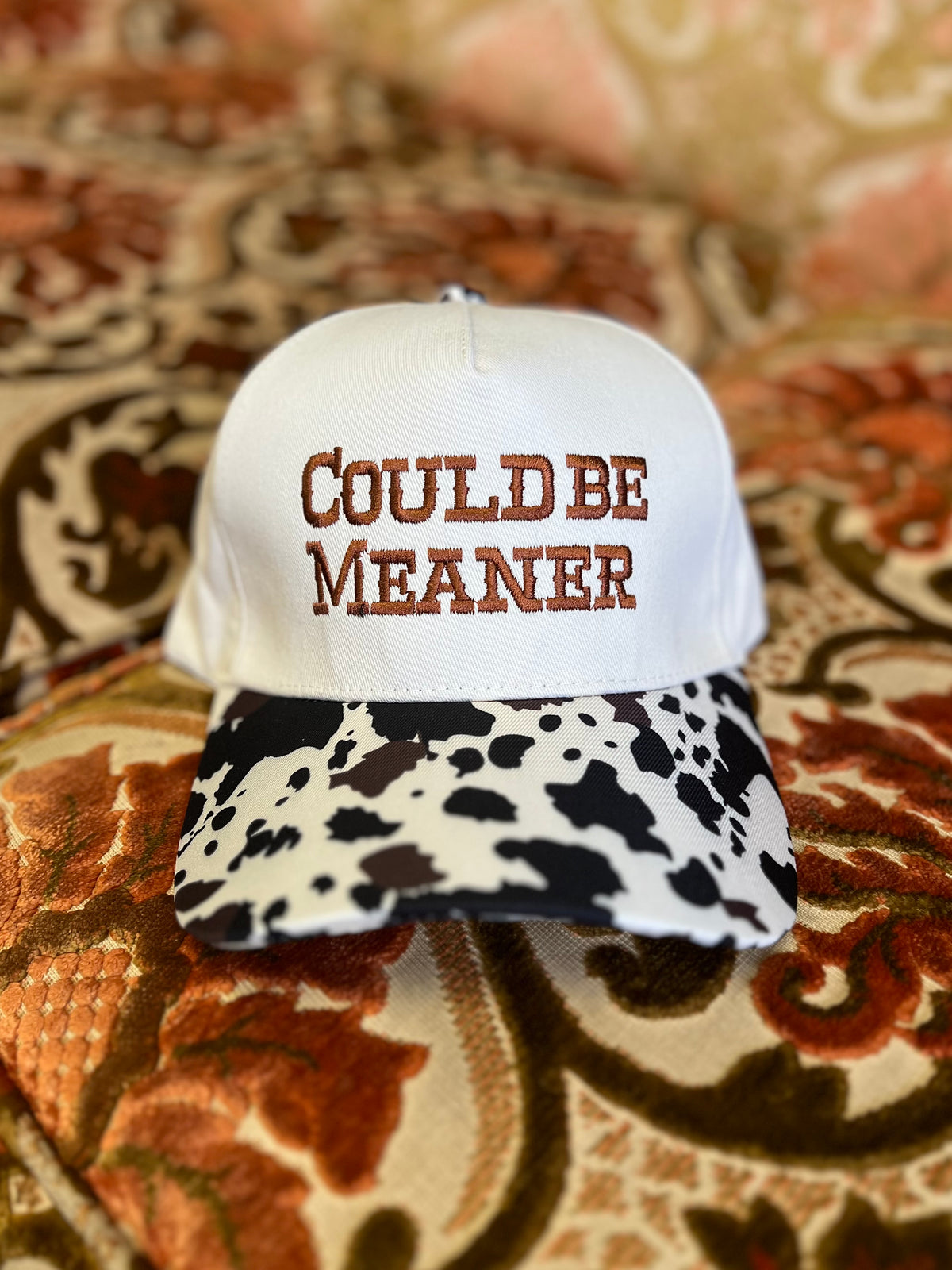 Could Be Meaner Ball Cap + Cow Print