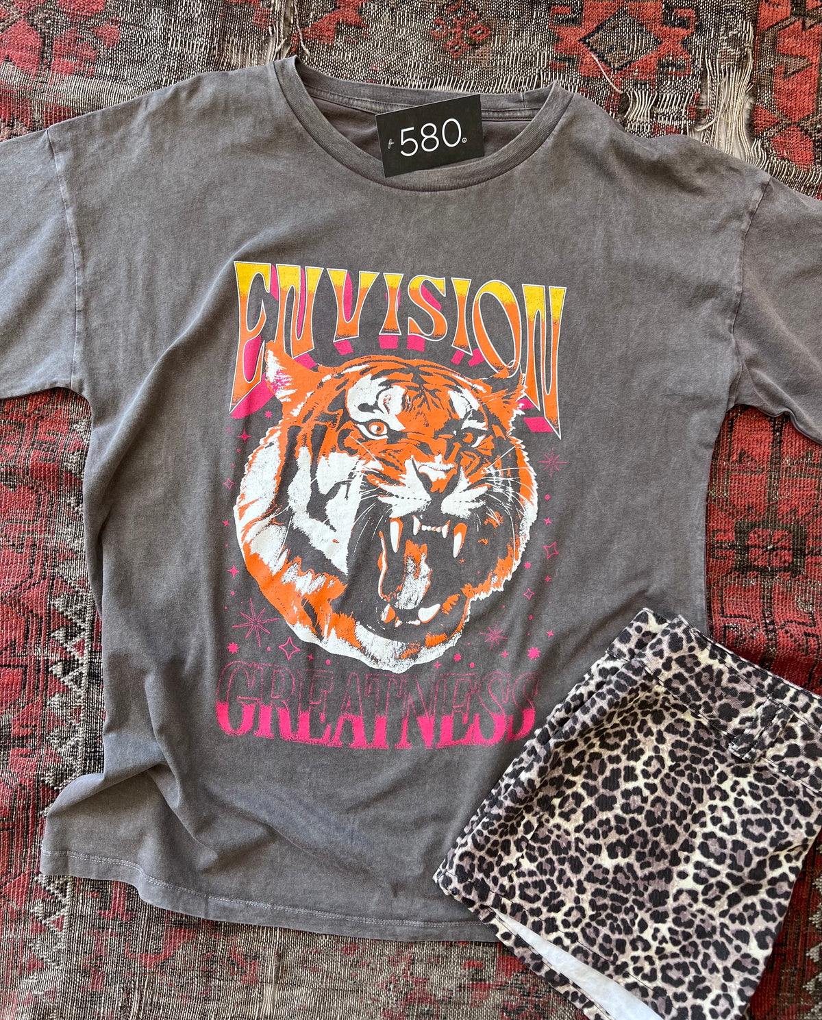Envision Greatness Tiger Vintage-Wash Oversized Graphic Tee