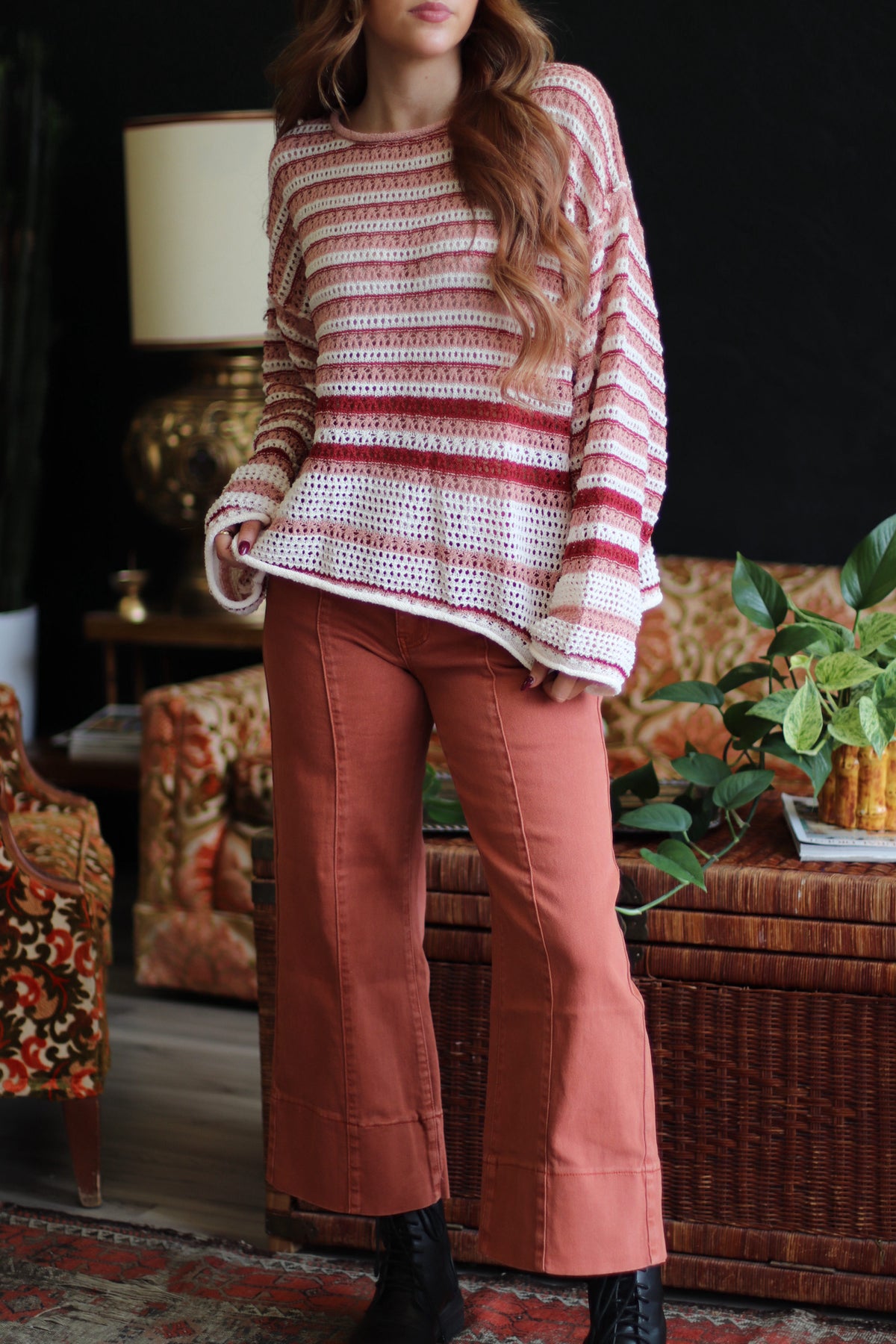 Nicole Wide Leg Cropped Pants + Rust