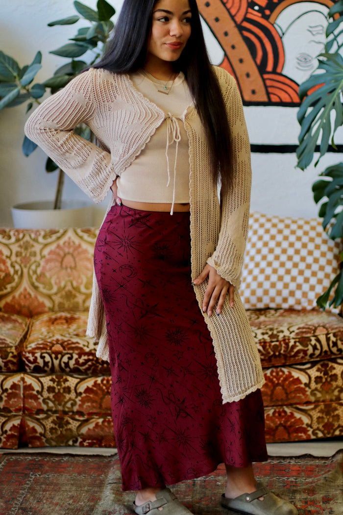 Celestial Maroon Midi Skirt