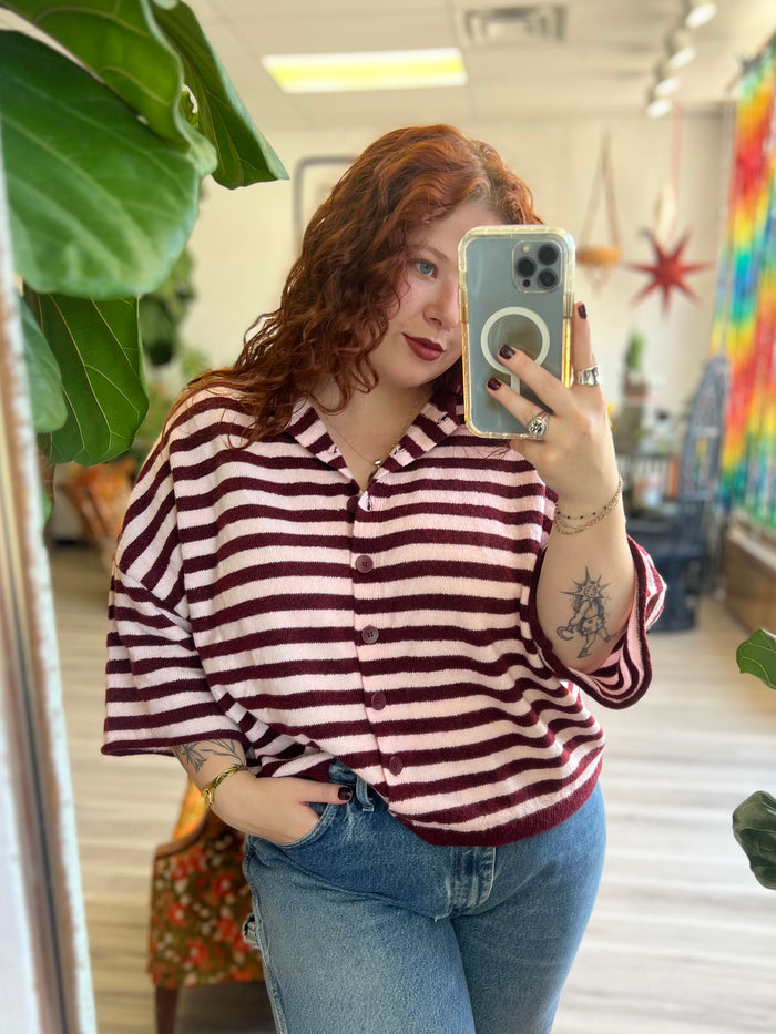 Makinly Burgundy Stripe Cardi