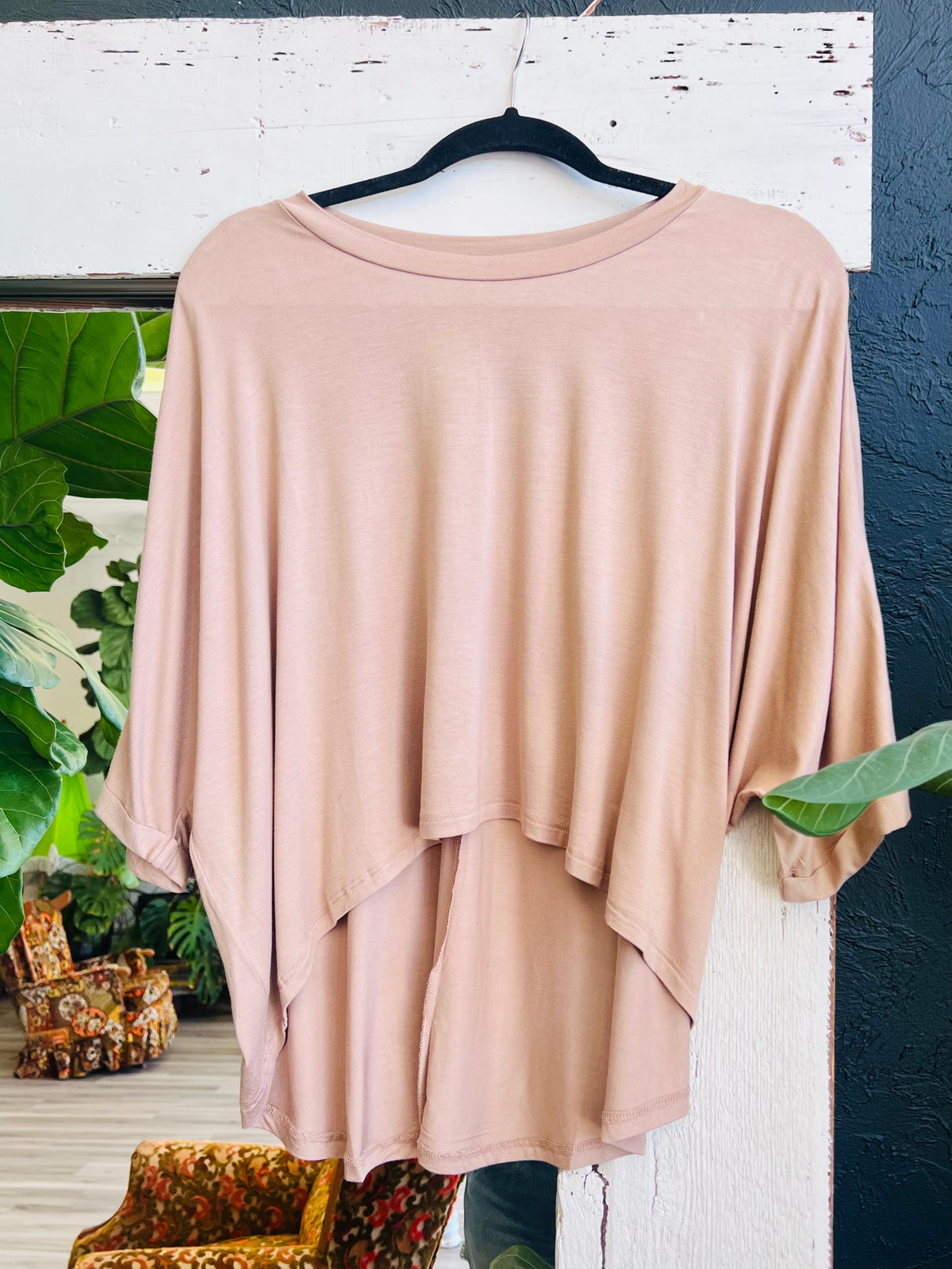 Taupe High-Low Batwing Sleeve Top