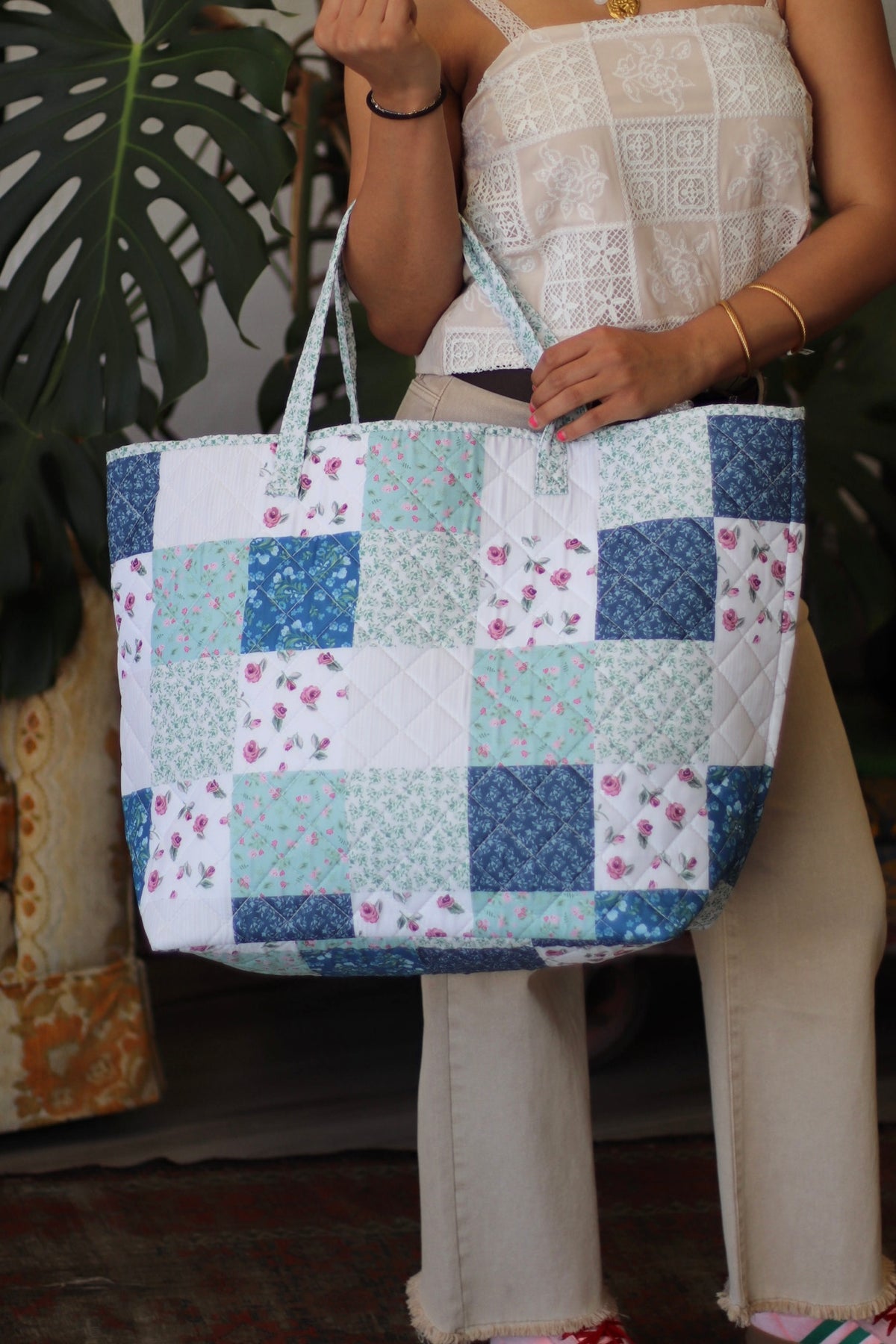 "Floral Delight" Quilted Tote Bag