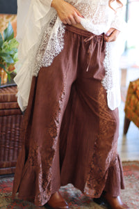 Andie Lace Panel Wide Leg Pants + Brown
