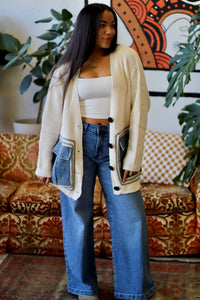 Oversized Denim Pocket Cardigan
