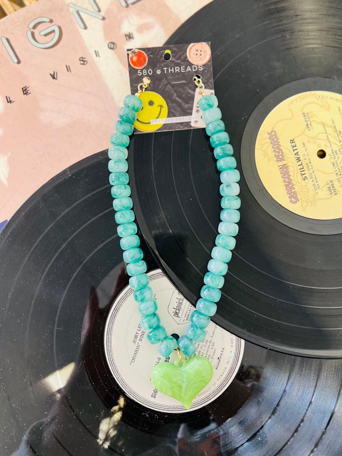 Green Chunky Heart Pendant Resin Beaded Necklace