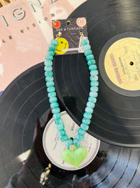 Green Chunky Heart Pendant Resin Beaded Necklace