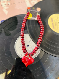 Red Chunky Heart Pendant Resin Beaded Necklace