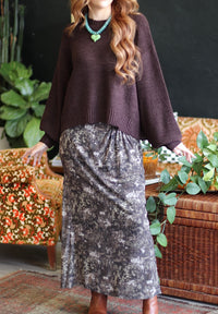 Abstract Print Midi Skirt w/ Waist Detail