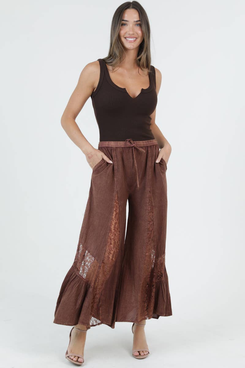 Andie Lace Panel Wide Leg Pants + Brown