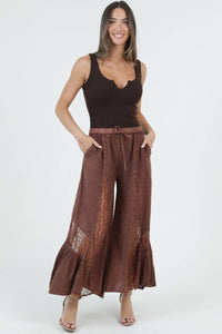 Andie Lace Panel Wide Leg Pants + Brown