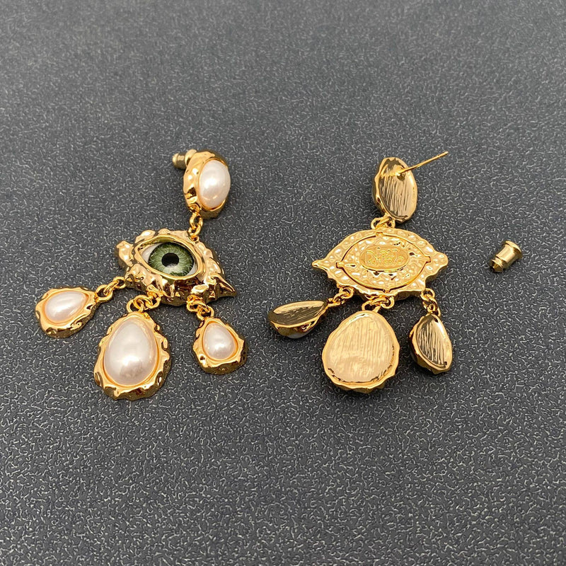Evil Eye & Pearl Dangle Earrings