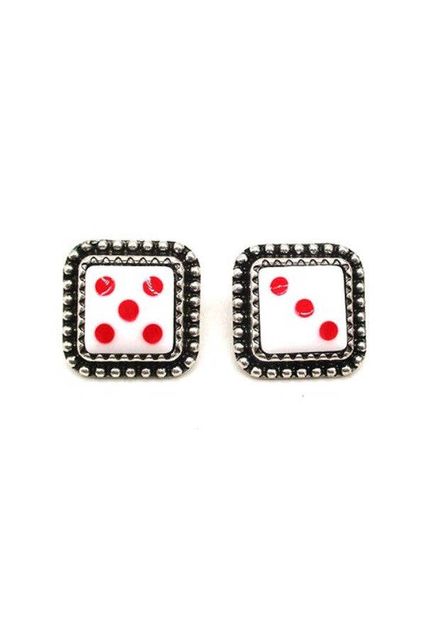 DICE POST EARRINGS: Red