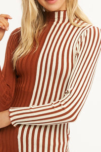 Striped Knit Long Sleeve Top in Rust