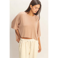 Taupe High-Low Batwing Sleeve Top