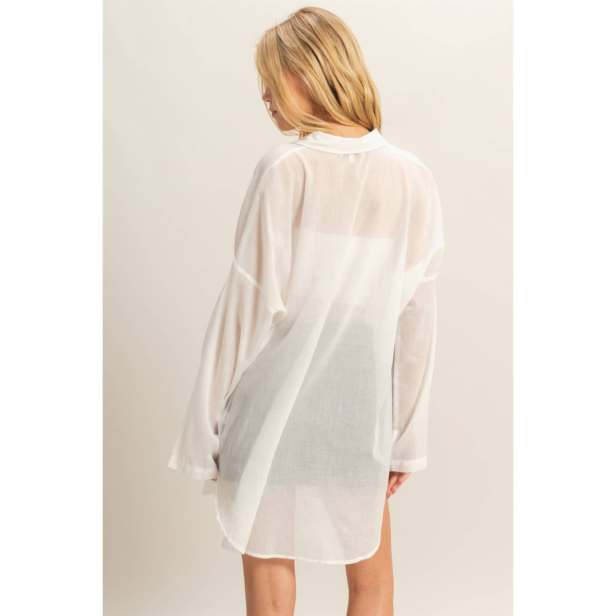 Cotton Button Down Tunic Shirt in Ivory