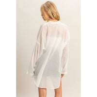 Cotton Button Down Tunic Shirt in Ivory