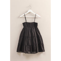 Cotton Smocked Tiered Mini Dress in Black