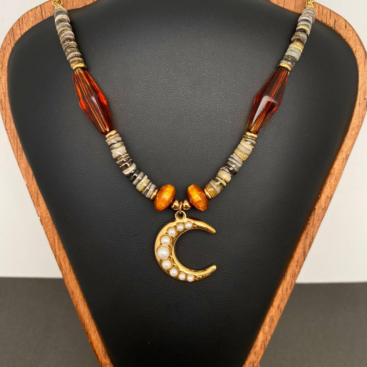 Chunky Boho Beaded Moon Necklace