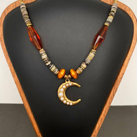 Chunky Boho Beaded Moon Necklace