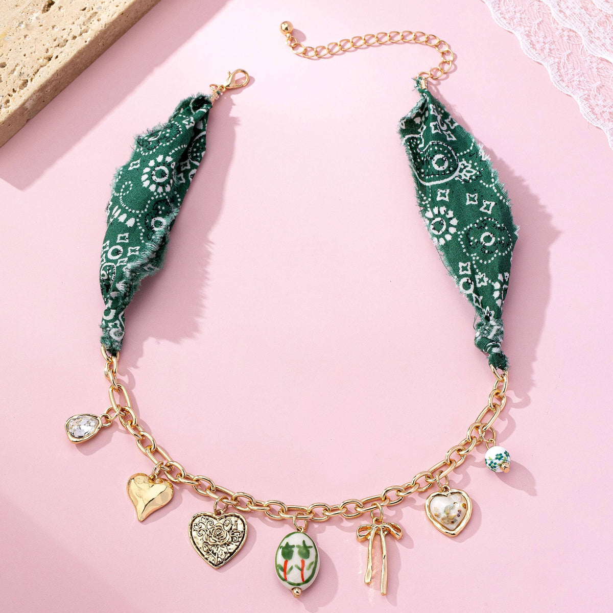 Green Scarf Charm Necklace