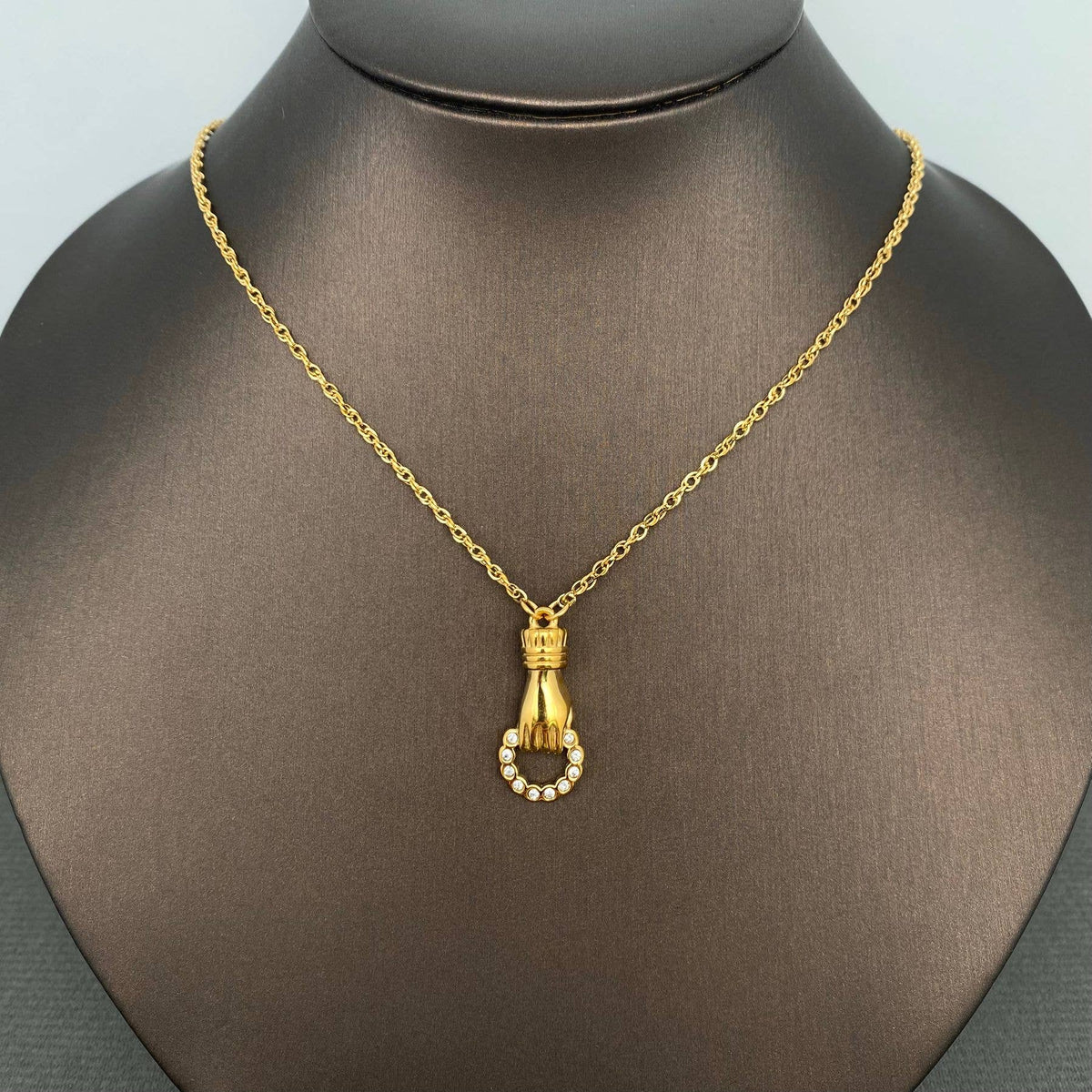 Drop Down Hand 18K GP Stainless Steel Necklace