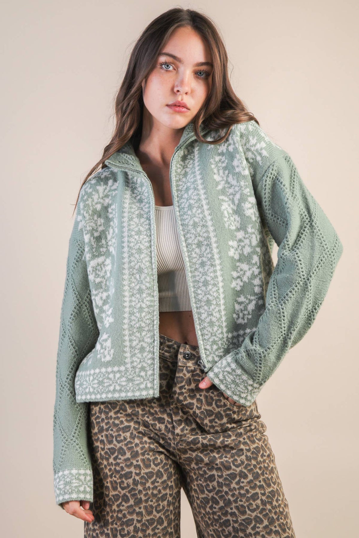 Cozy Mock Neck Zip Up Sweater