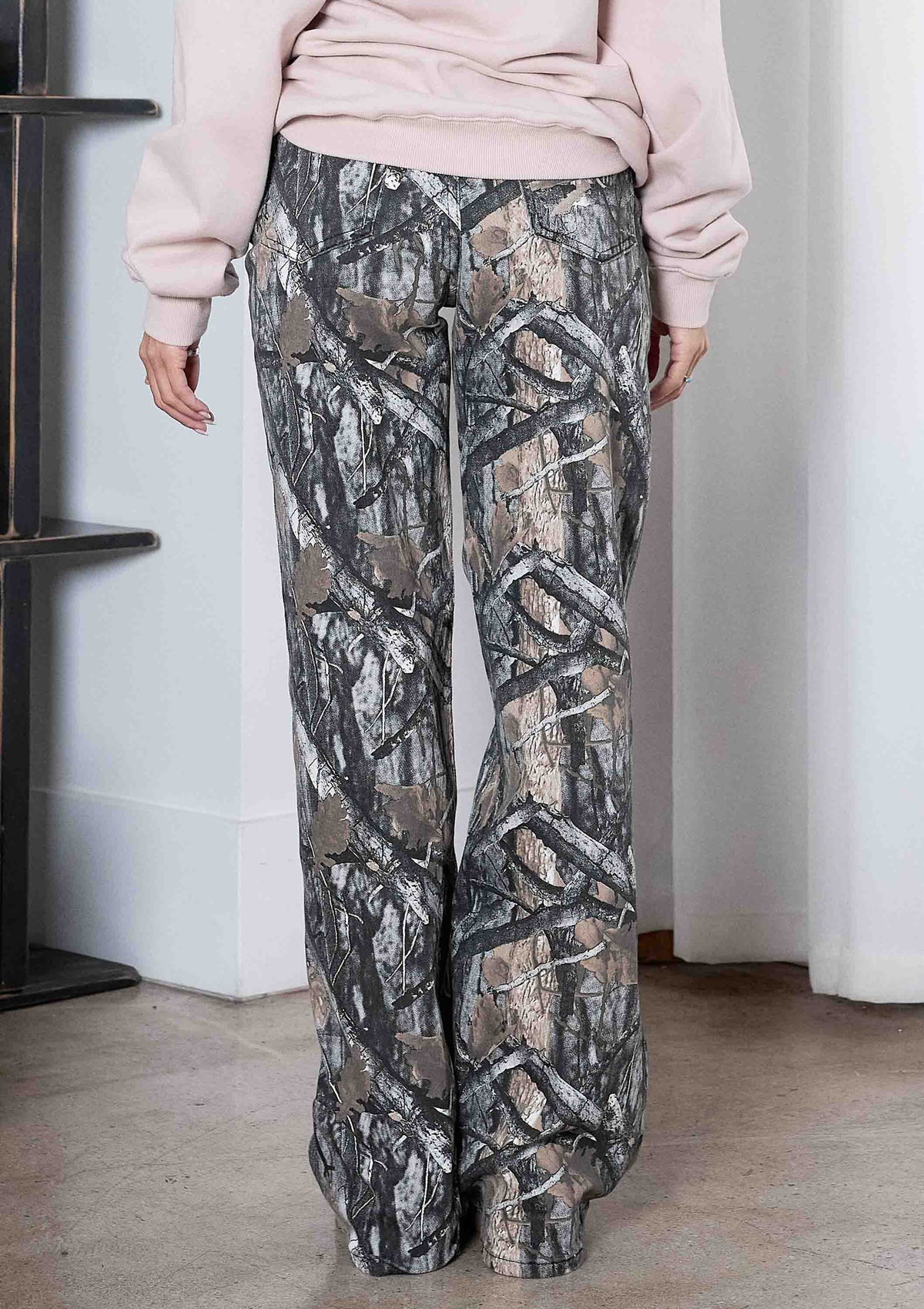 High-Rise Dark Camo Wide Leg Jeans