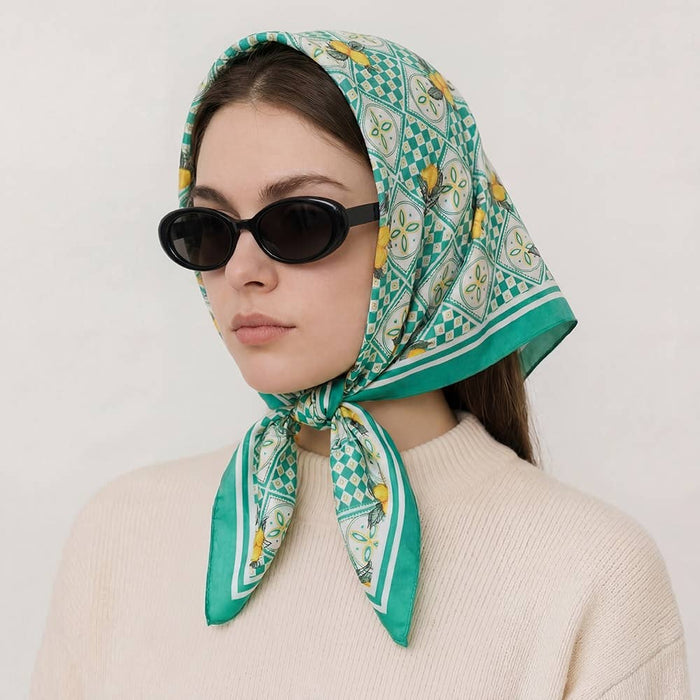 Mosaic Lemon Print Square Bandana Scarf