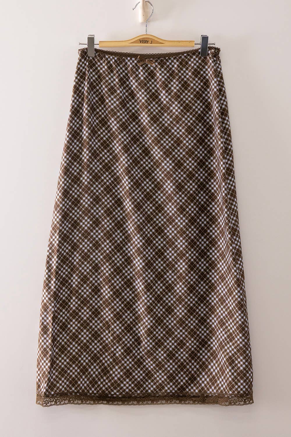 Randi Chocolate & Blue Mix Plaid Midi Skirt