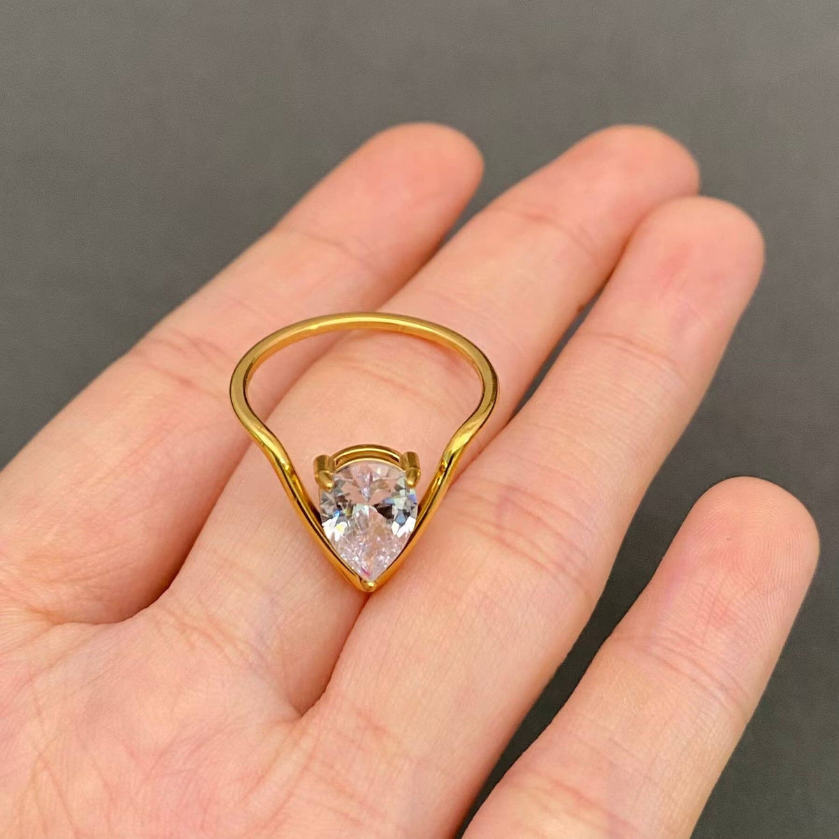 Zircon V Stacking Ring 18K Gold Plated SS Ring