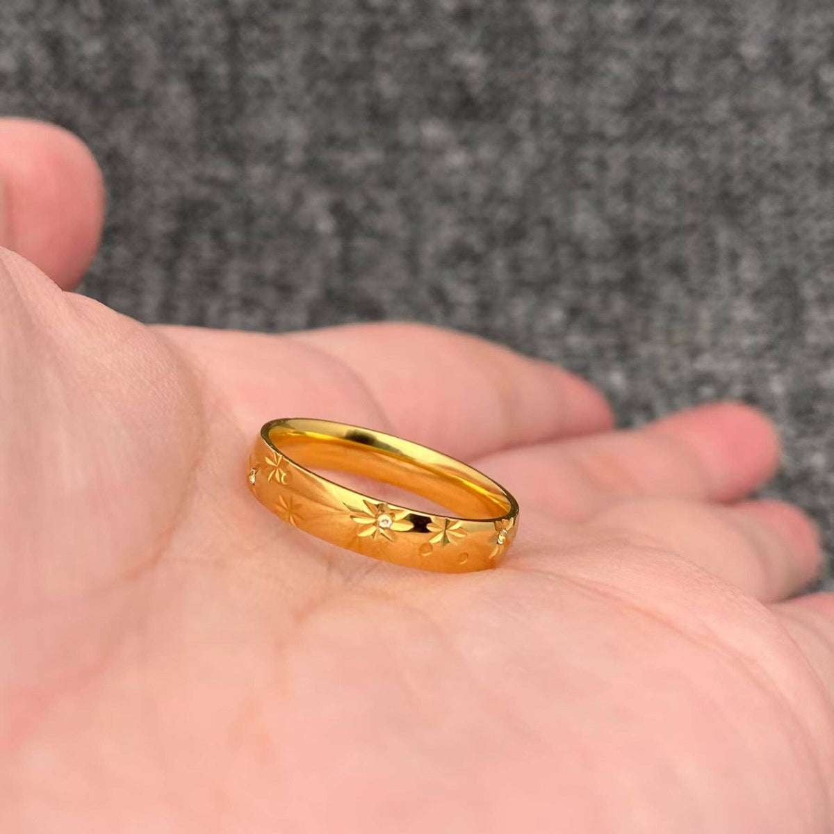Inlaid Stars 18K Gold Plated Band Ring