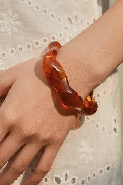 Tortoise Acrylic Wavy Bamboo Design Cuff Bracelet