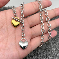 Two Tone Heart Y Necklace