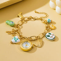 Vintage Green Floral Charm Watch Bracelet