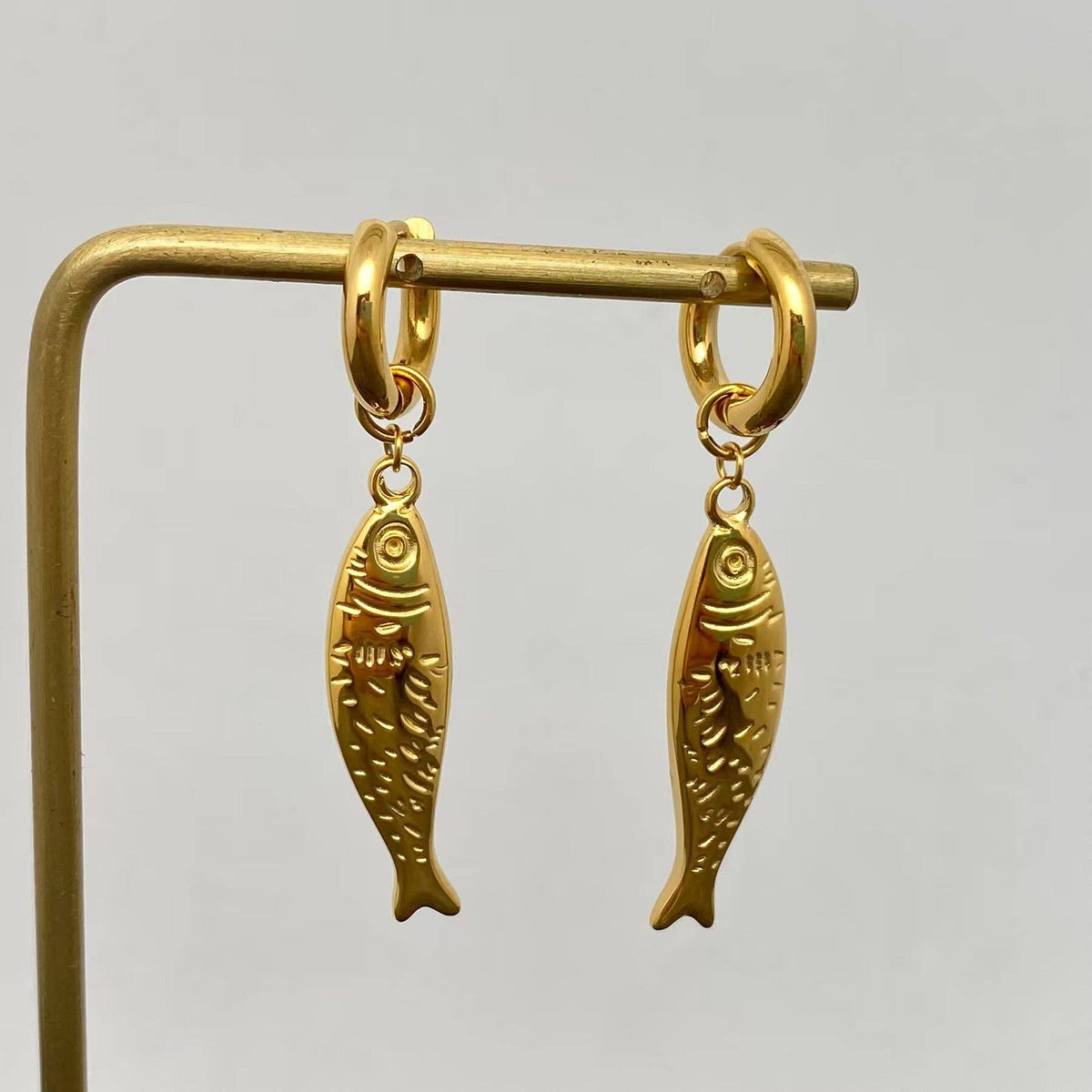 Fish Charm 18K Gold Plated Huggie Earrings