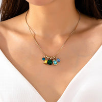 Blue & Green Crystal Cluster Charm Necklace
