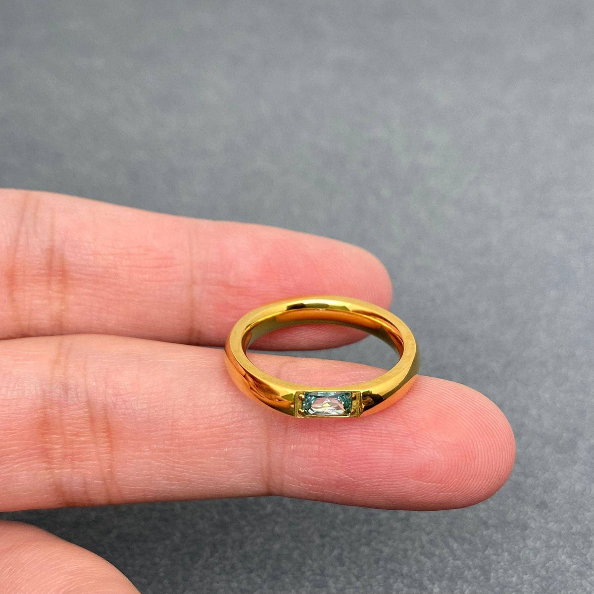 Zircon 18K Gold Plated Steel Ring Blue