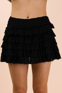 Tumbleweed Lace Mini Skirt W/ Inner Shorts Black
