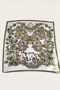 Green Floral Butterfly Silk Bandana