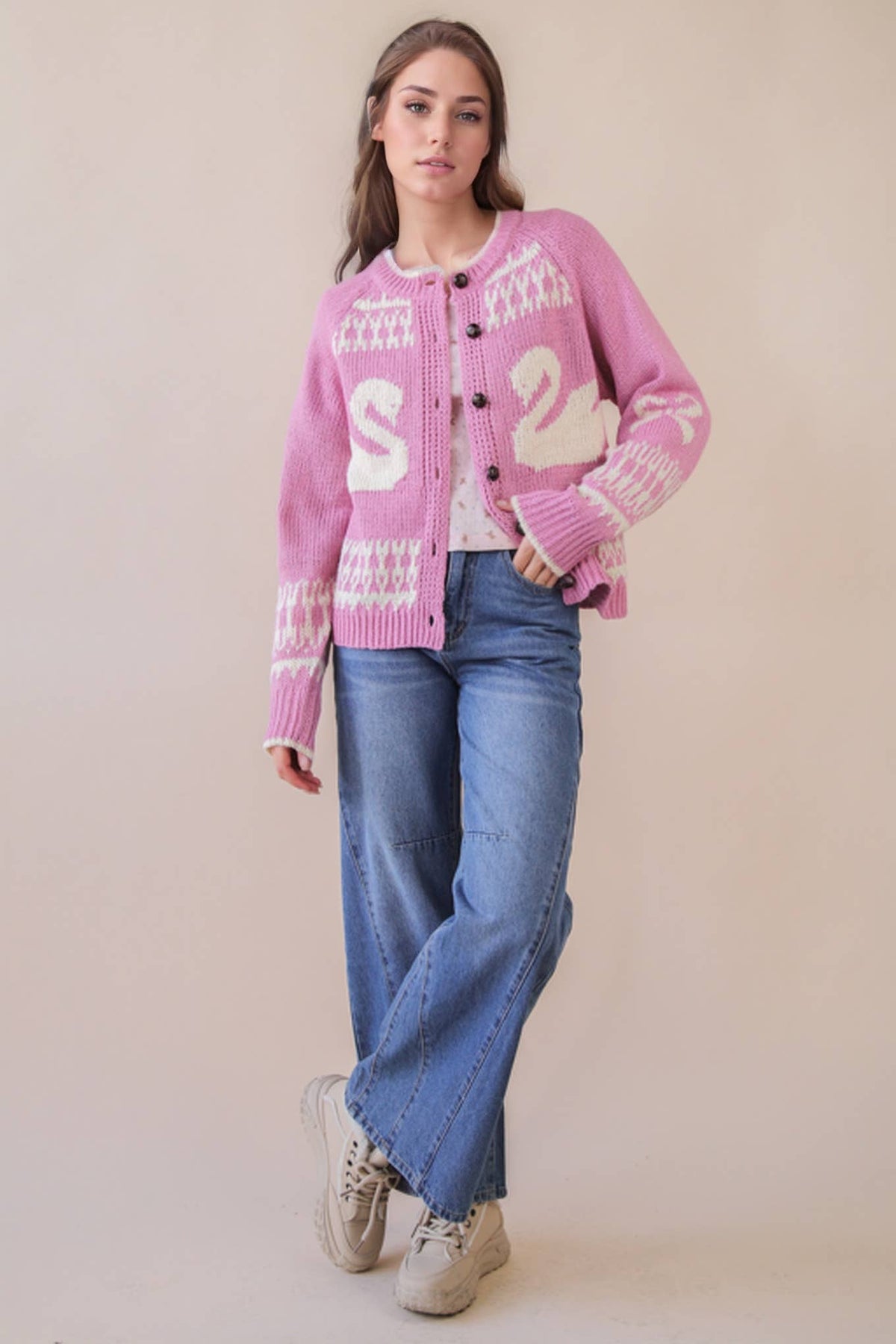 Swan Knit Cardigan + Red