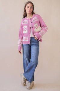 Swan Knit Cardigan + Red