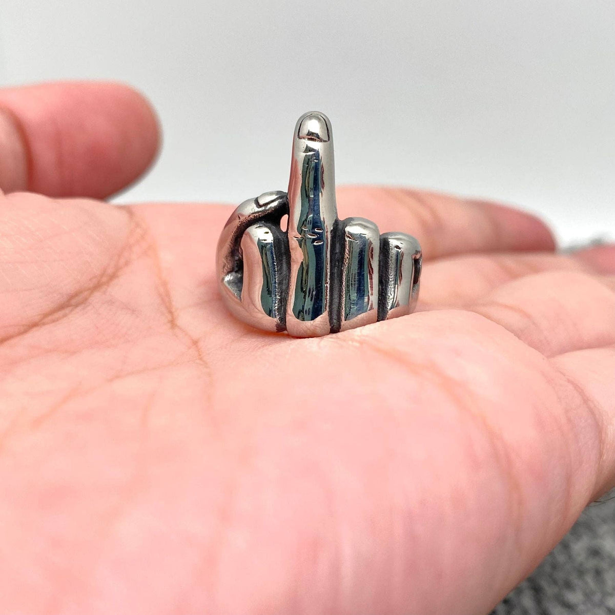 Middle Finger Flip Off Silver Unisex Chunky Ring