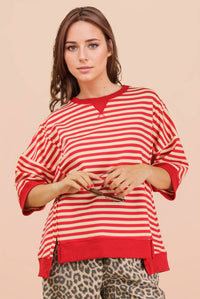 Molly Oversized Stripe Casual Knit Top + Red